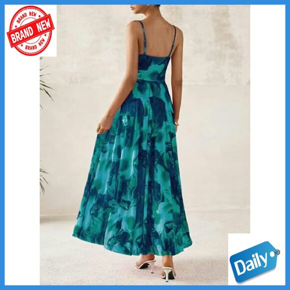 Spaghetti Strap Maxi Dress Lightweight Mesh Floral Print Party Beach - Picture 4 of 8